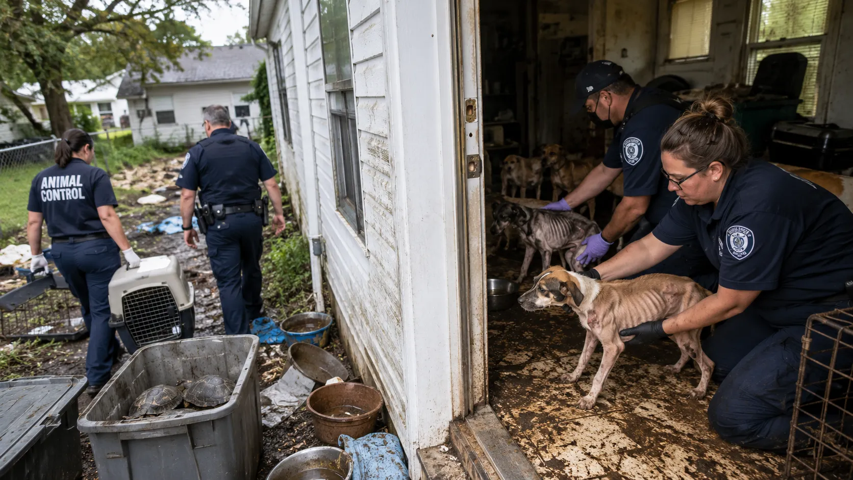 Mujer enfrenta 49 cargos tras hallar perros desnutridos y restos de un animal en su vivienda