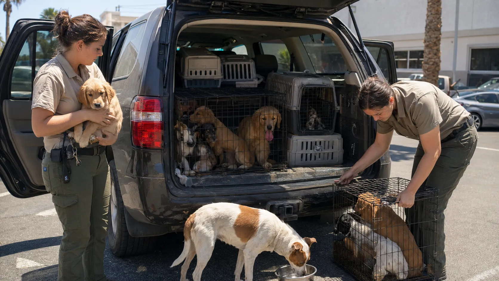 Acusan a mujer tras hallar decenas de perros hacinados en vehículos en California